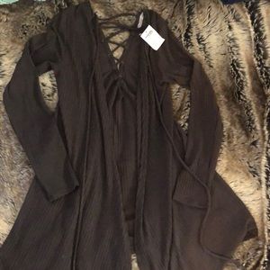 Gray cardigan with lace up back